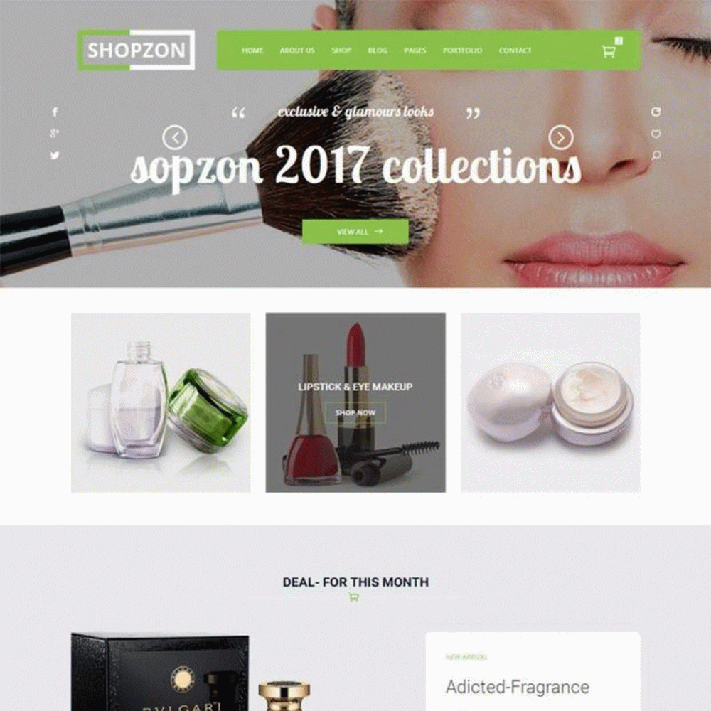 绿色大气的化妆品网上购物商城模板html整站